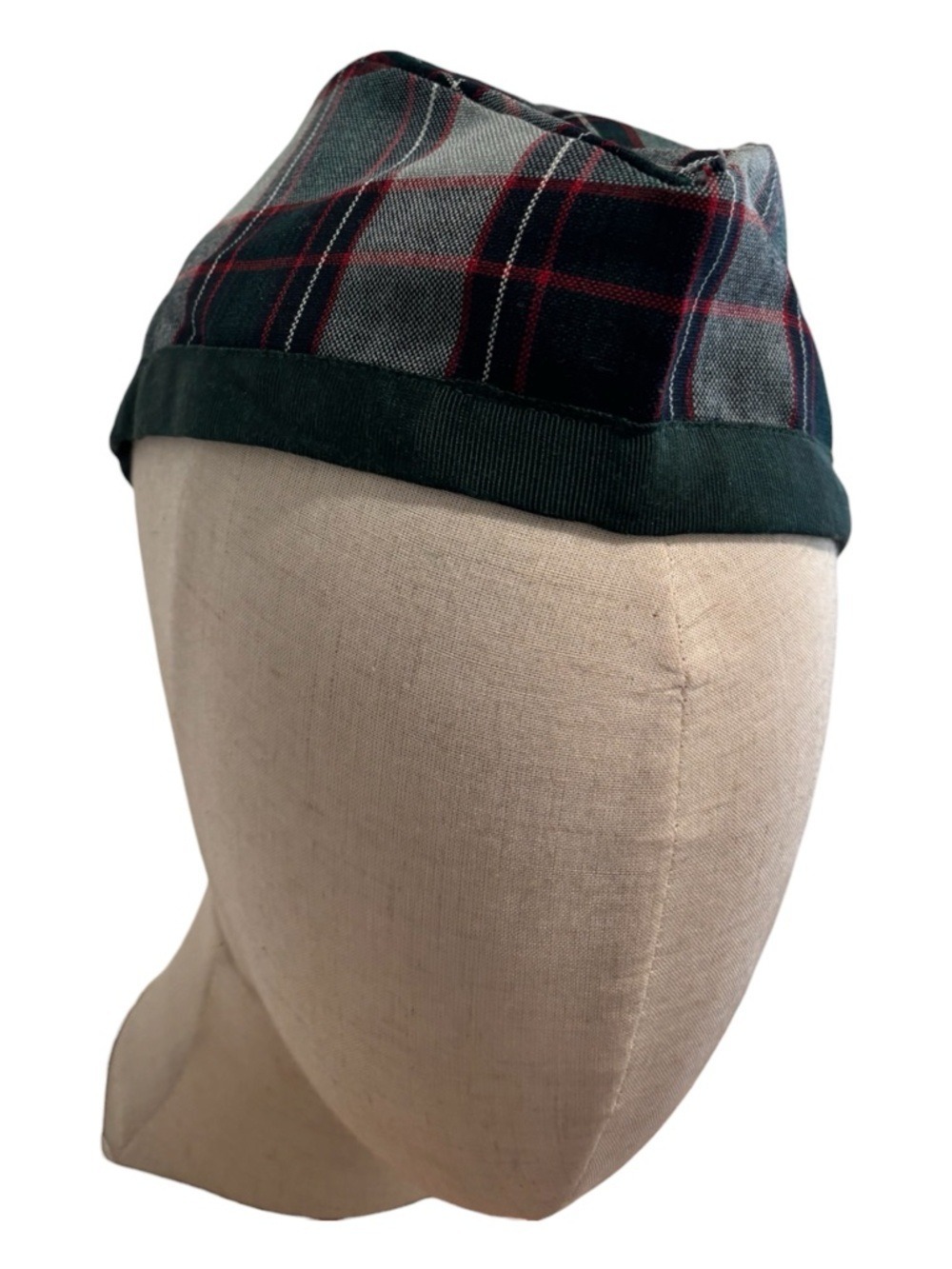 VTG SCOTTISH KILMARNOCK TARTAN CAP GREEN PLAID HUNTING TARTAN W GROSGRAIN TRIM - Picture 4 of 5